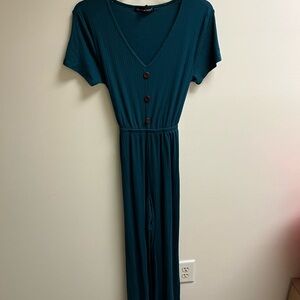 Elegant Teal V-Neck Jumpsuit